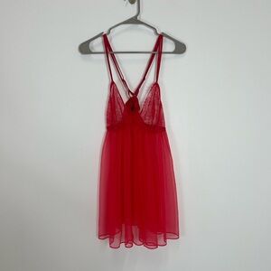 Victoria's Secret Red Sheer Lace & Mesh Babydoll Chemise